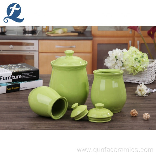 Wholesale Custom Green Ceramic Food Storage Canister